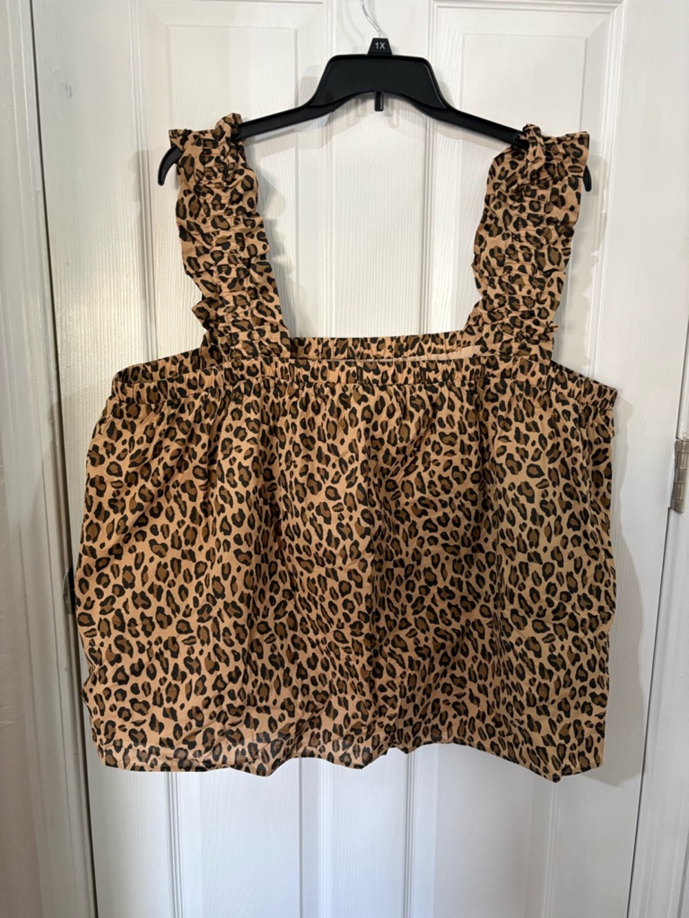 Gilli Leopard Print Ruffle-Strap Tank Top - Beige & Black